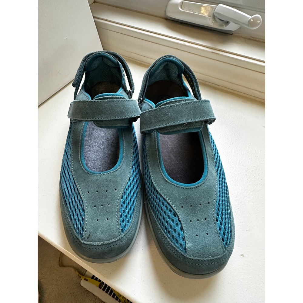 Orthofeet Chattanooga Women 9.5 W Teal Blue Suede Mesh Mary Jane Walking Shoes